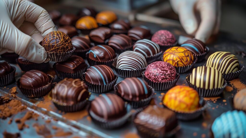 Person Painting Chocolates on Tray Free Photo