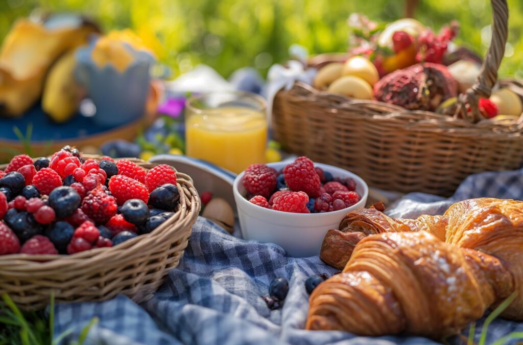 Picnic spread on grass Free Photo