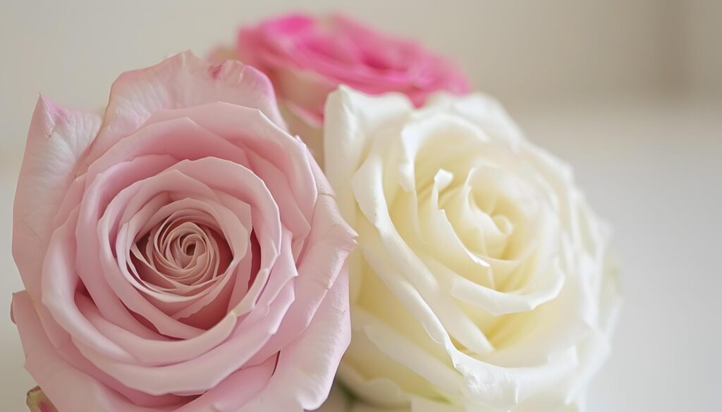 pink and white roses are shown in a row Free Photo