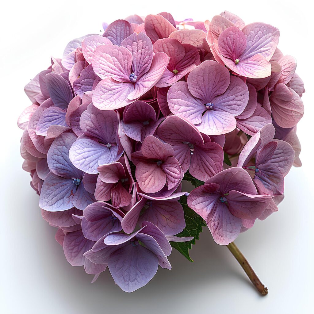 Pink Hydrangea flower isolated on white background with shadow. Pink flower isolated. Hydrangea top view. Pink flower flat lay Free Photo