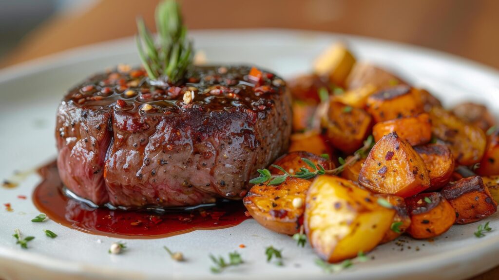 Plate of Food With Meat and Potatoes Free Photo