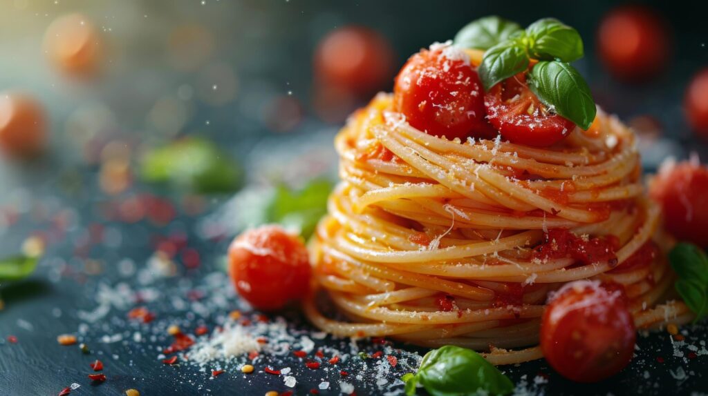 Plate of Spaghetti With Tomatoes and Basil Free Photo