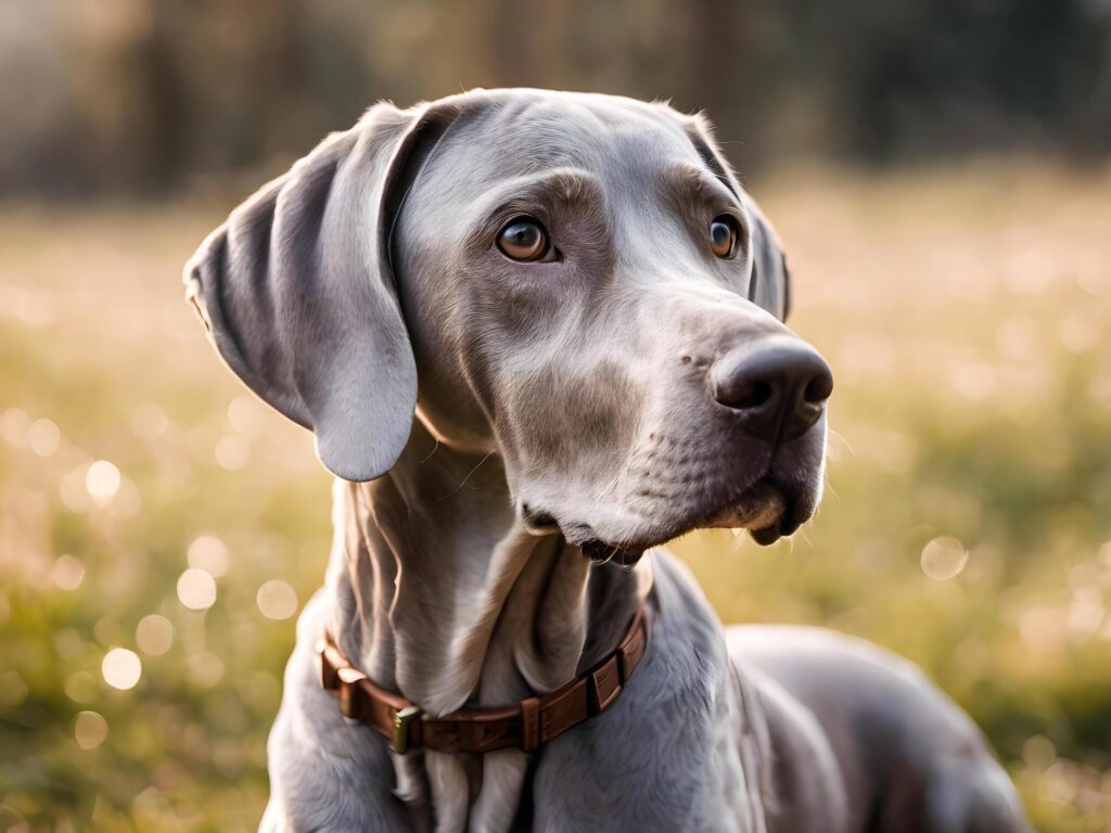 Portrait of a beautiful Weimaraner dog in the nature Free Photo