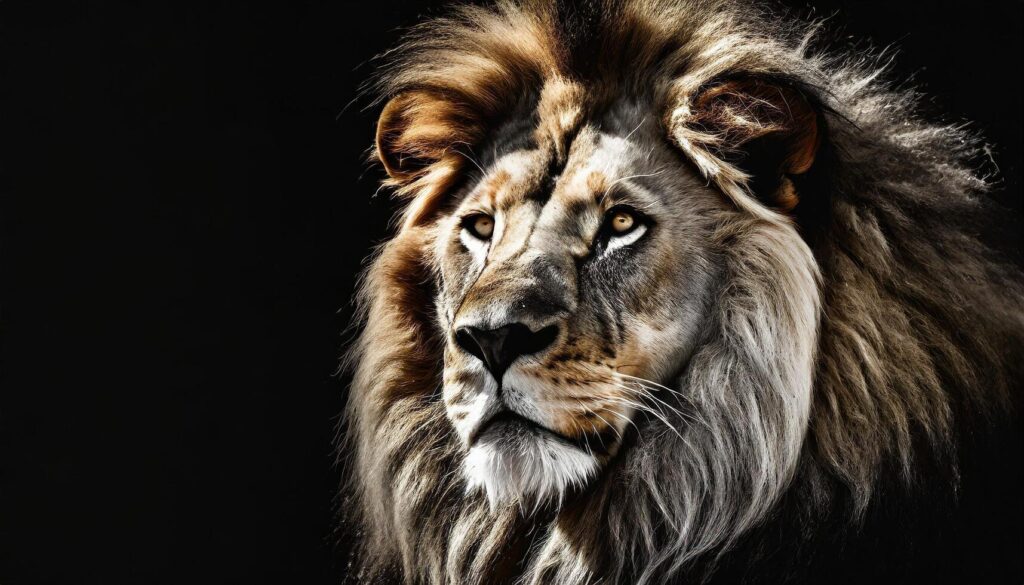 AI generated Portrait of a lion in a black background Stock Free