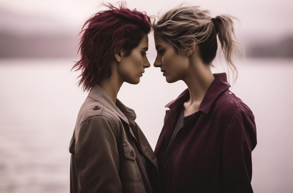 Portrait of two young women looking at each other Free Photo