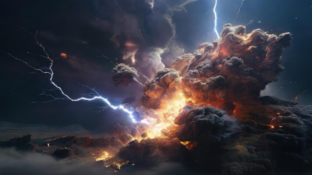 Power Unleashed Explosive Blast with Smoke and Lightning Free Photo