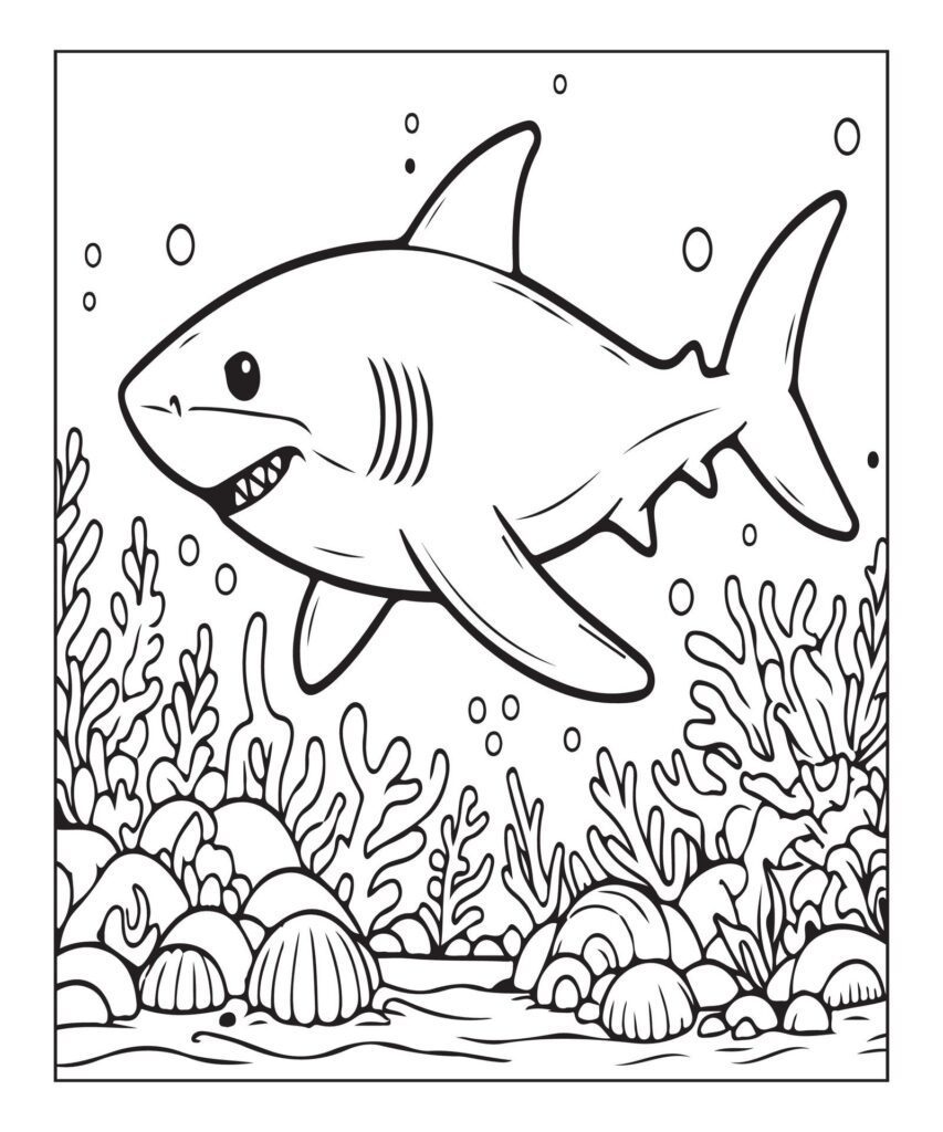 Printable shark coloring page for kids Free Vector