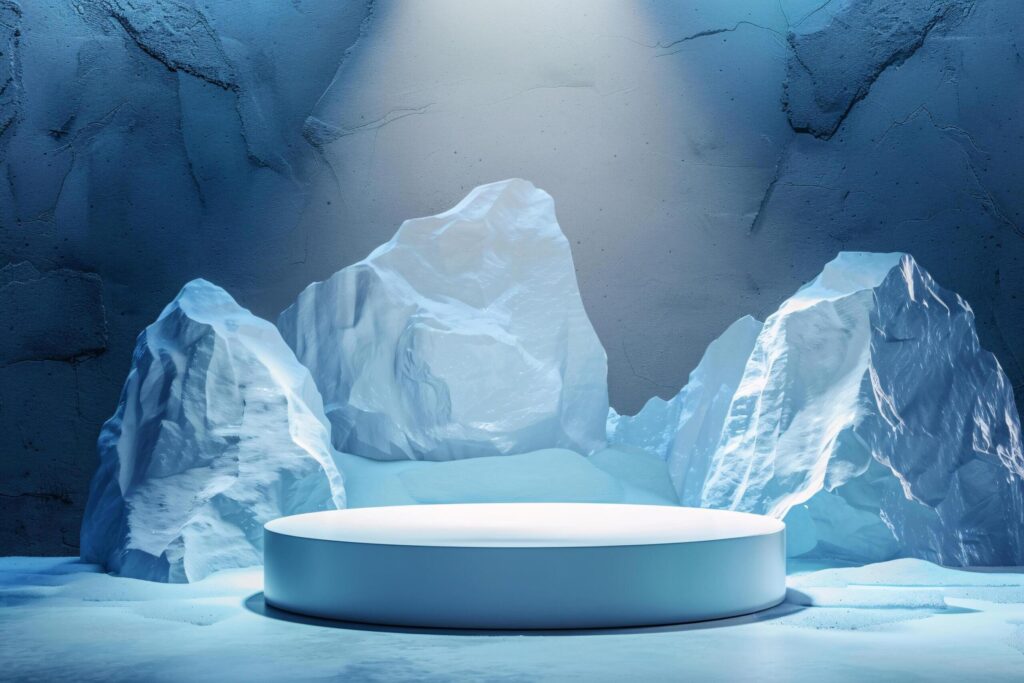 product podium stage presentaion with ice cave background for advertisement Free Photo