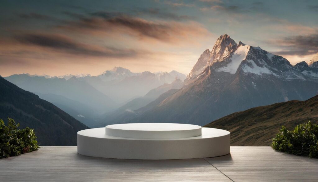 Product Showcase Podium mockup with Stunning Snowy Mountain Landscape Free Photo