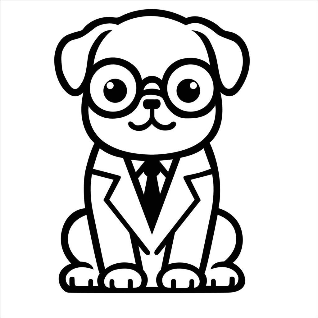 Pug Dog Doctor black and white illustration Free Vector