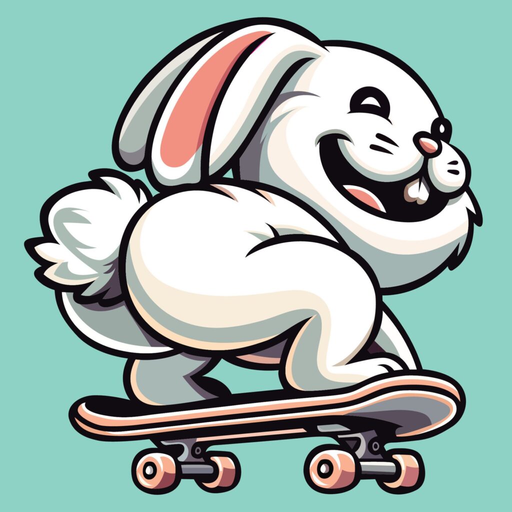 Rabbit Riding Skateboard Vector Illustration Free Vector