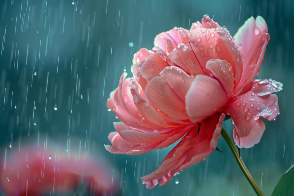 Raindrops on Vibrant Peony Petals Free Photo