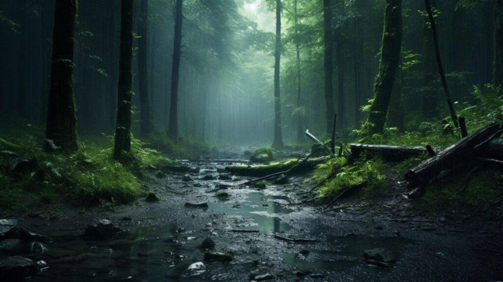 Rainy Forest Serenity Background Free Photo