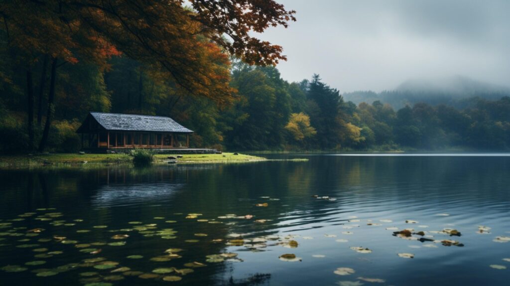 Rainy Lakeside Serenity Background Free Photo