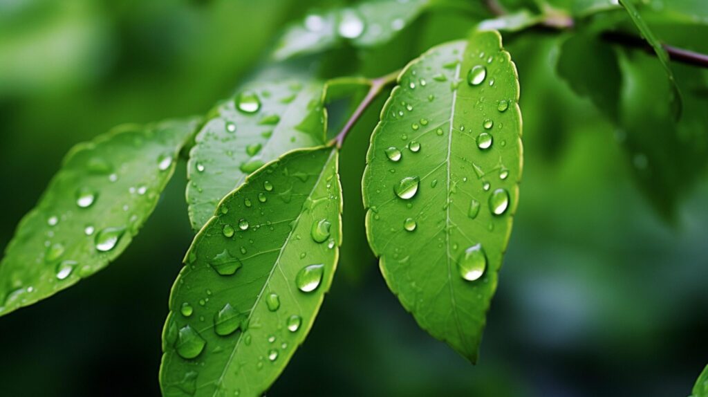 Rainy Leaves and Droplets Background Free Photo