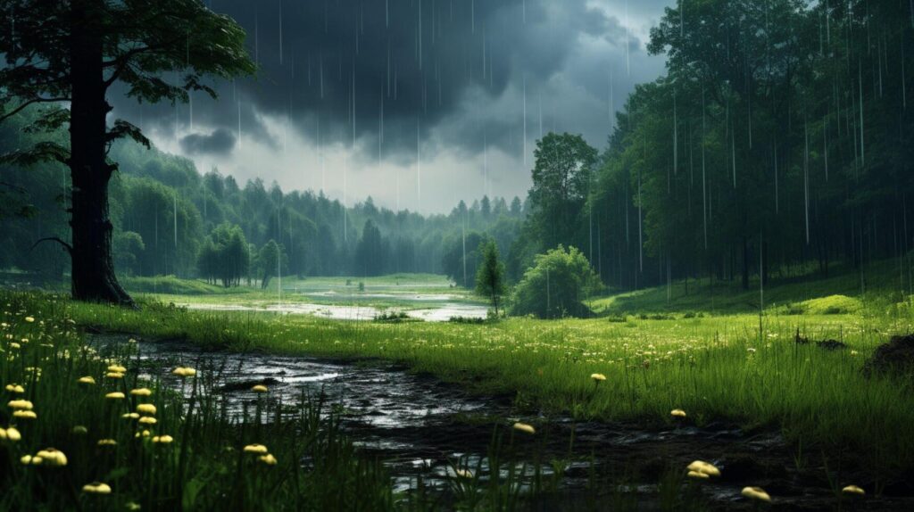 AI generated Rainy Meadow Views Background Stock Free