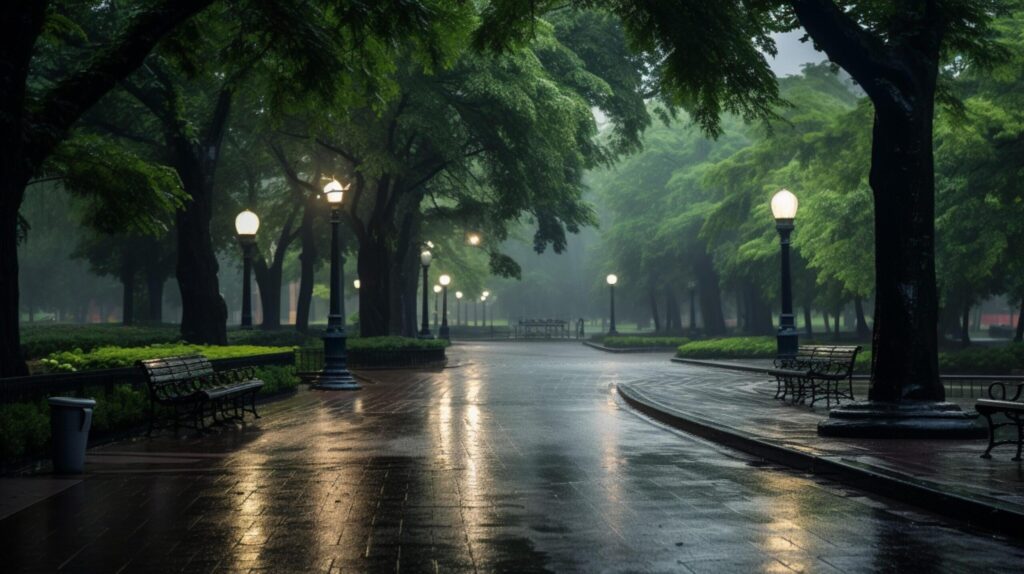 Rainy Park Strolls Background Free Photo