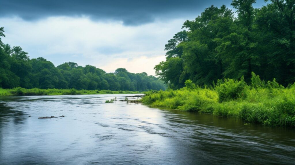 Rainy Riverbank Scene Background Free Photo