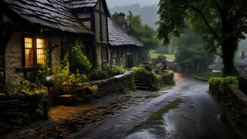 Rainy Village Life Background Free Photo