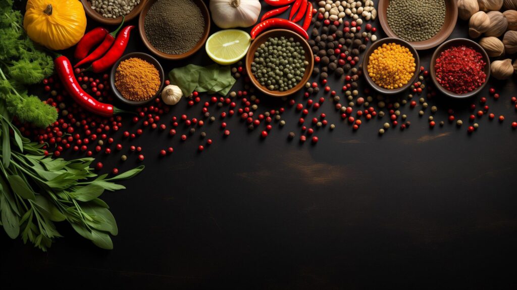 Rame made of different vegetables and spices with copy space, White Background Free Photo