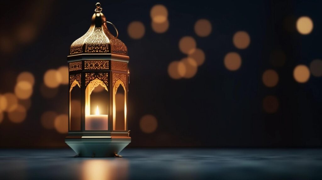 Realistic Islamic Background With Decorative Lantern Free Photo