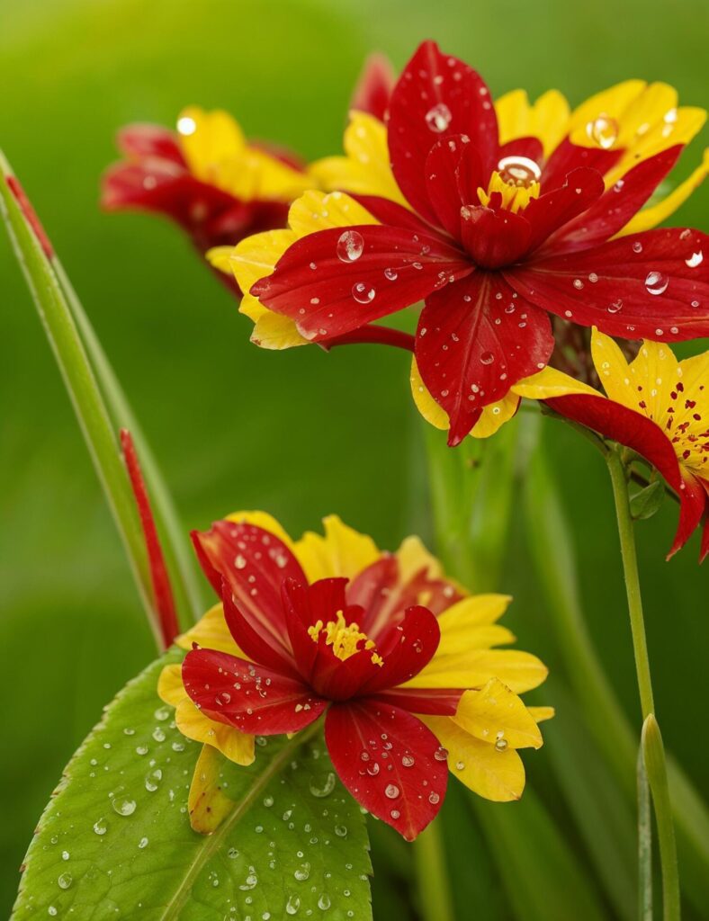 red and yellow flowers with water droplets on them Free Photo