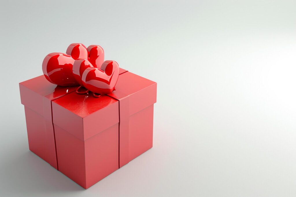 Red Elegance from Above 3D Top View Gift Box with Ribbon, Empty Space, Ai generated Free Photo