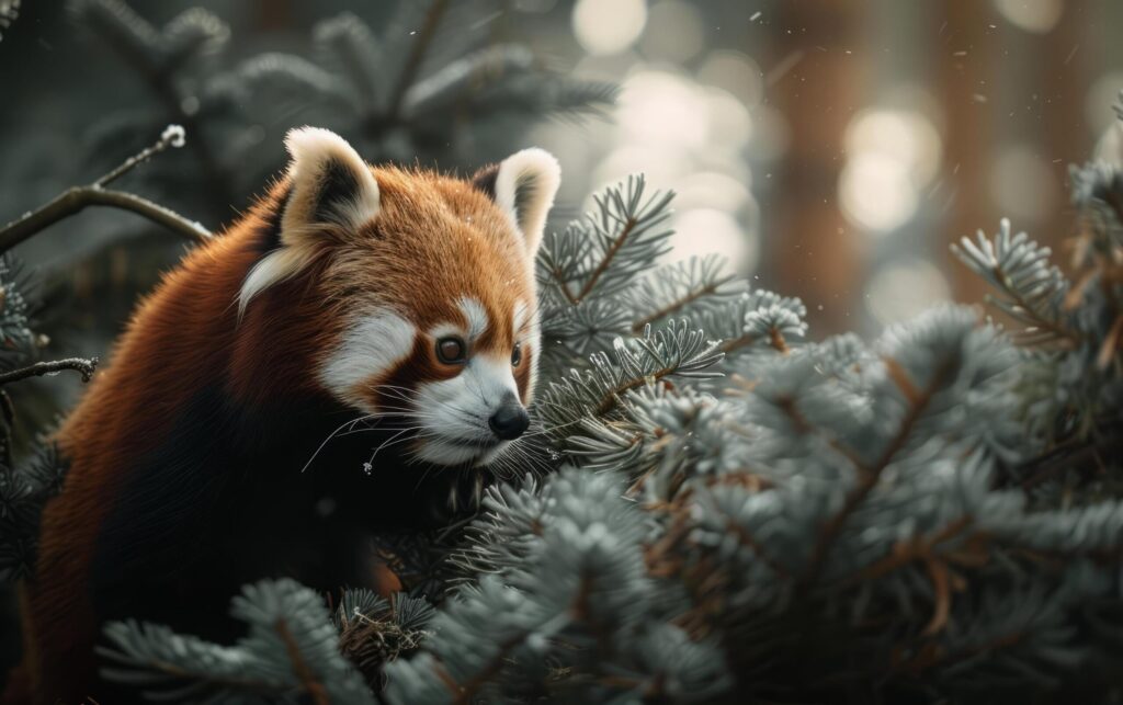 Red Panda Amidst Morning Light Free Photo