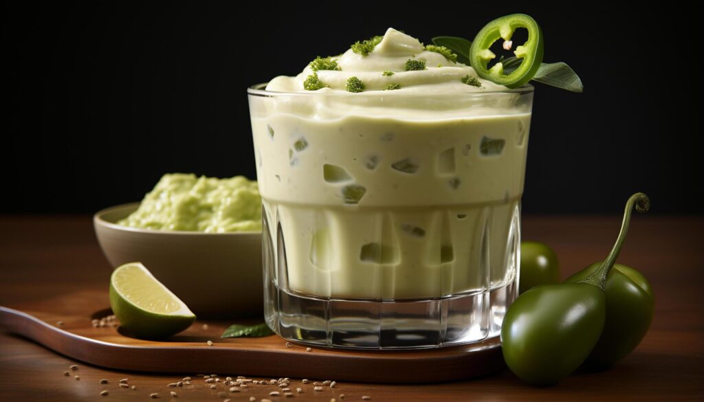 Refreshing cocktail with lime, ice, and green garnish on wooden table generated by AI Free Photo