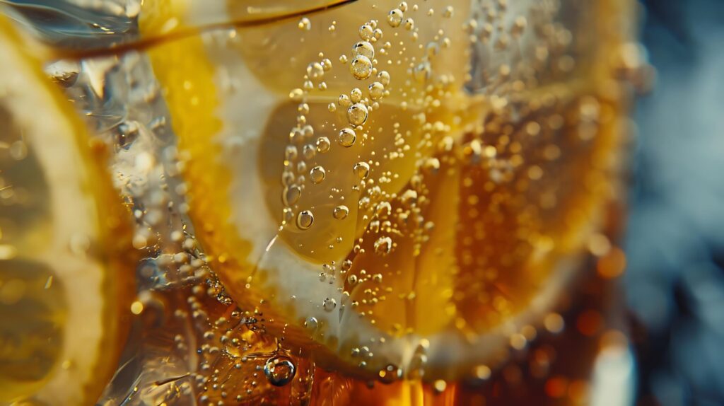 Refreshing Iced Tea Served on Rustic Table Captured in Warm Natural Light with Lemon Slices Free Photo