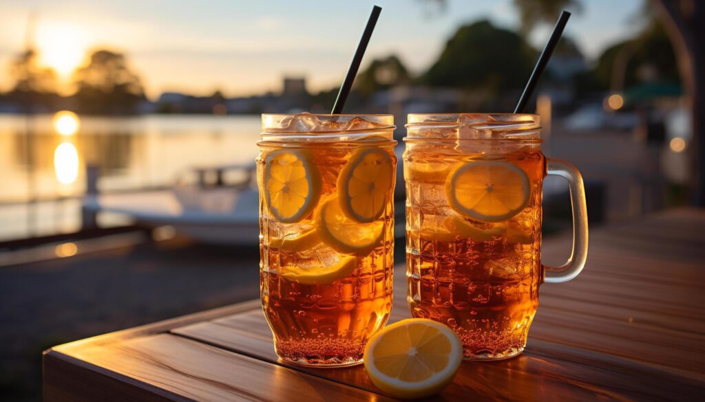 Refreshing lemonade on a wooden table, enjoying summer outdoors generated by AI Free Photo