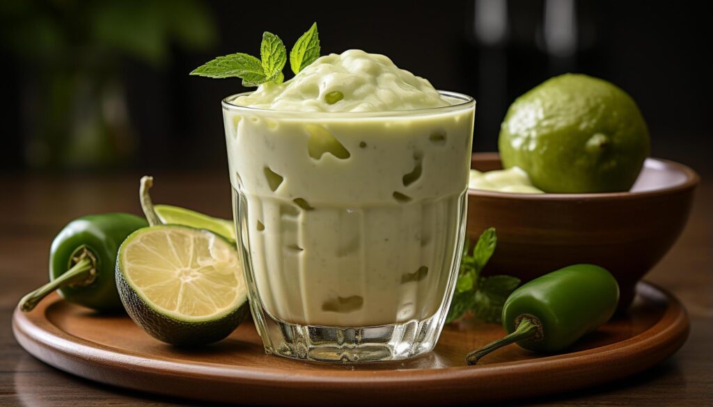 Refreshing lime cocktail on wooden table with ice and mint generated by AI Free Photo