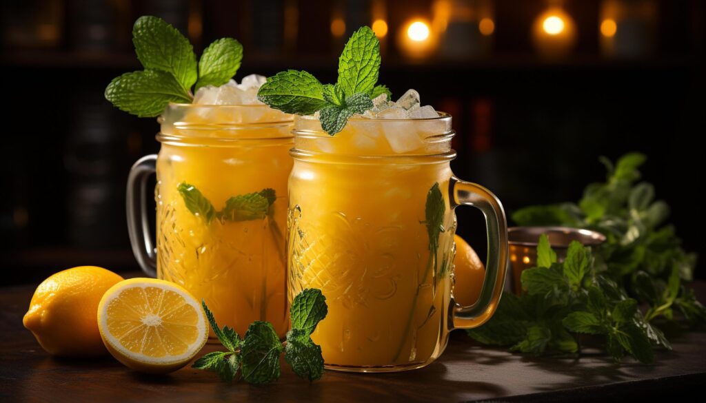 Refreshing summer cocktail with citrus fruit and mint leaf generated by AI Free Photo