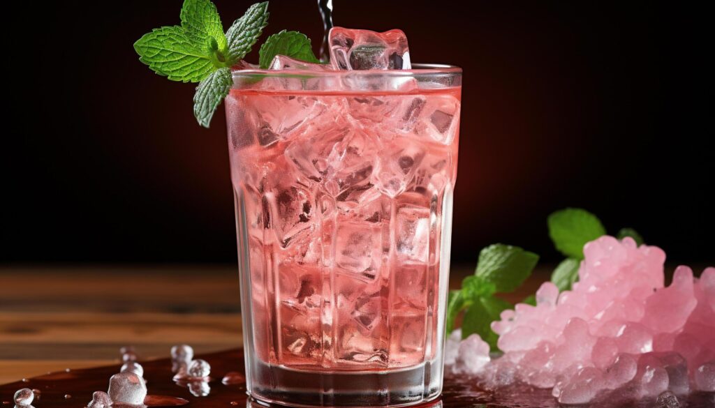 Refreshing summer cocktail with mint, lime, and raspberry garnish generated by AI Free Photo