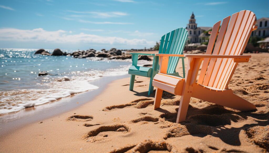 Relaxation on the coastline, water edge, sitting in a chair generated by AI Free Photo