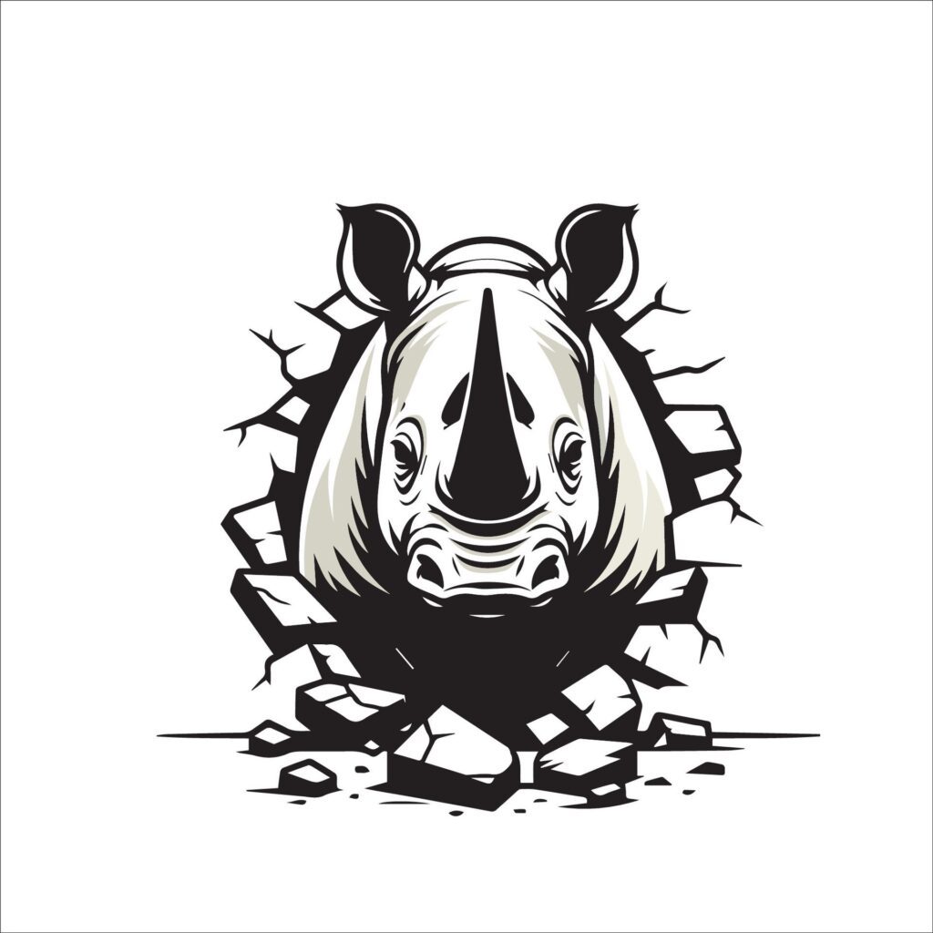 Rhinoceros looking breaks through a breakthrough wall Vector Free Vector