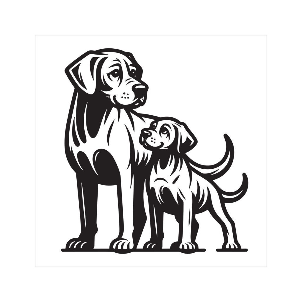 Rhodesian Ridgeback Dog Family Clipart illustration in Black and white Free Vector