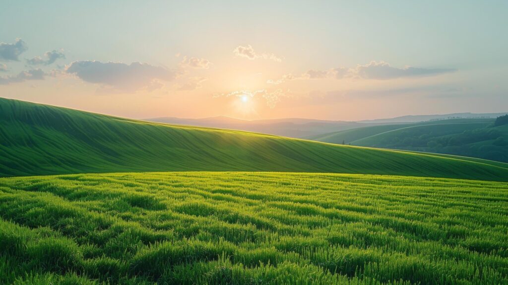 Rolling Green Field With Background Hills Free Photo