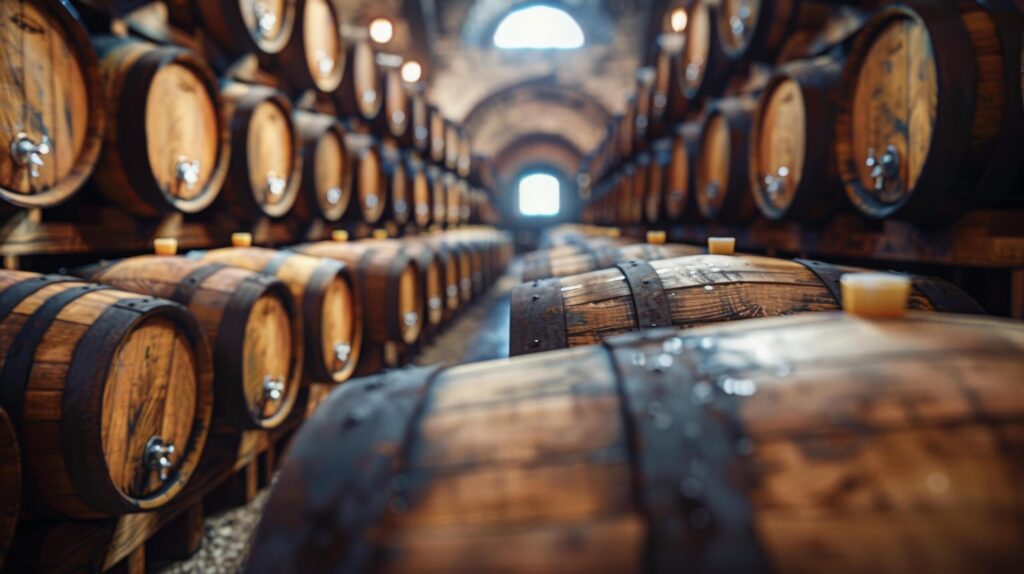 Rows of Wine Barrels in Wine Cellar Free Photo