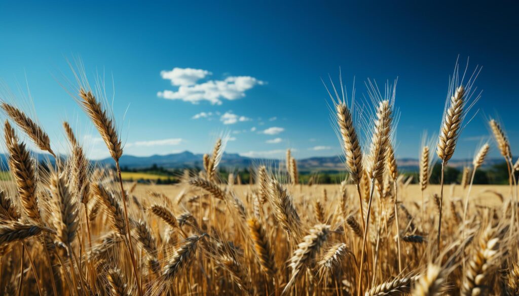 Rural scene wheat, barley, rye, meadow, harvest, golden sunset generated by AI Free Photo