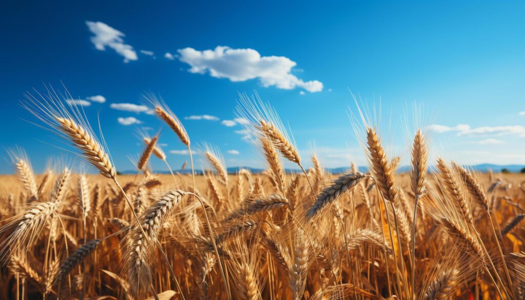 Rural scene wheat, farm, growth, outdoors, yellow, plant, landscape, harvest generated by AI Free Photo