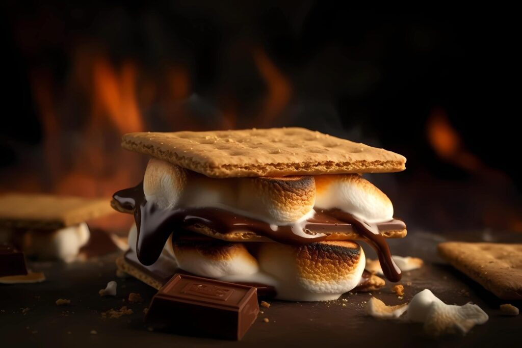 S’mores – A popular American treat, s’mores consist of a roasted marshmallow and a piece of chocolate sandwiched between two graham crackers Free Photo