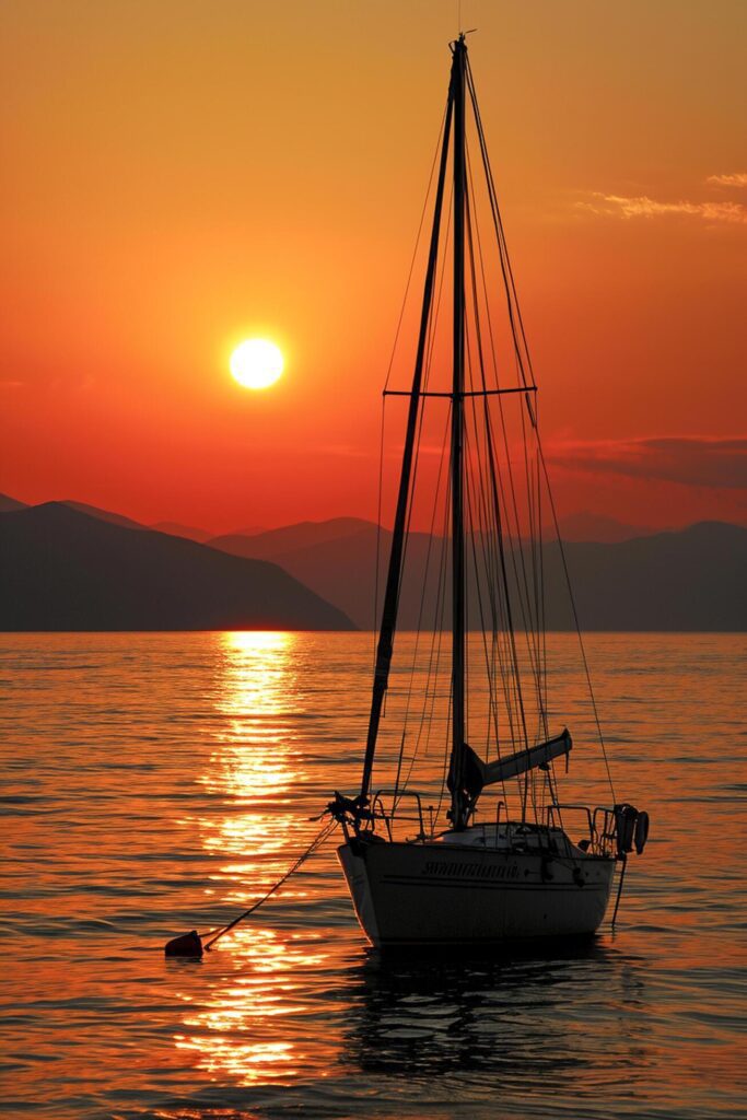 sailboat anchored at sea during a breathtaking sunset Ai generated Free Photo