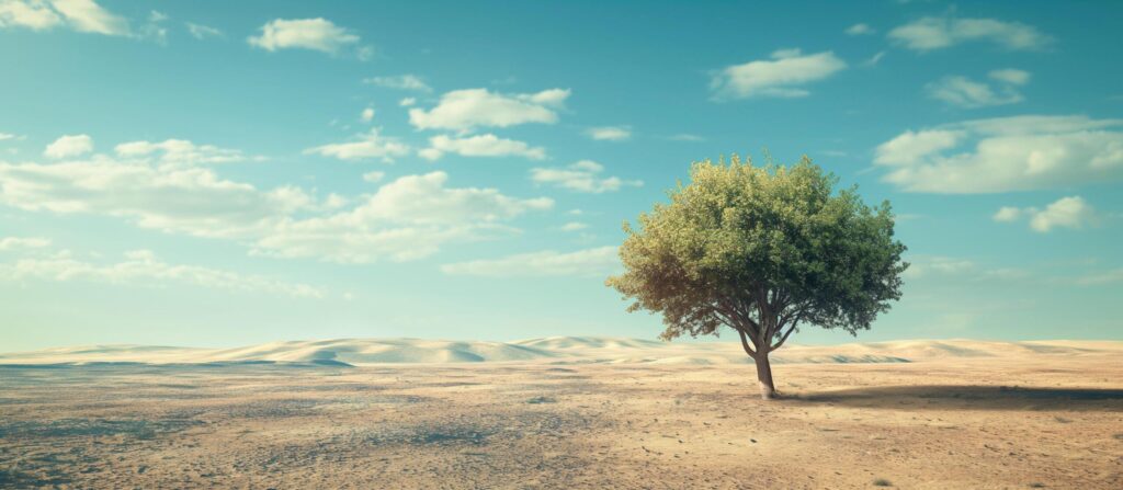 save earth day, global warming, climate change concept background. lone tree in dry desert Free Photo