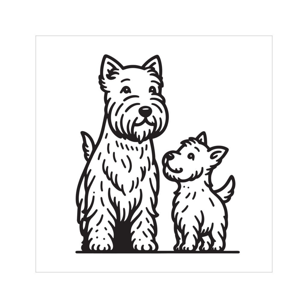 Scottish Terrier Dog Family Clipart illustration in Black and white Free Vector