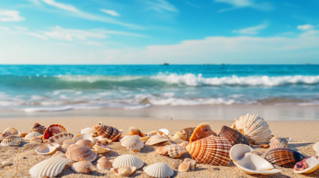 Seashells on the Beach Background Free Photo