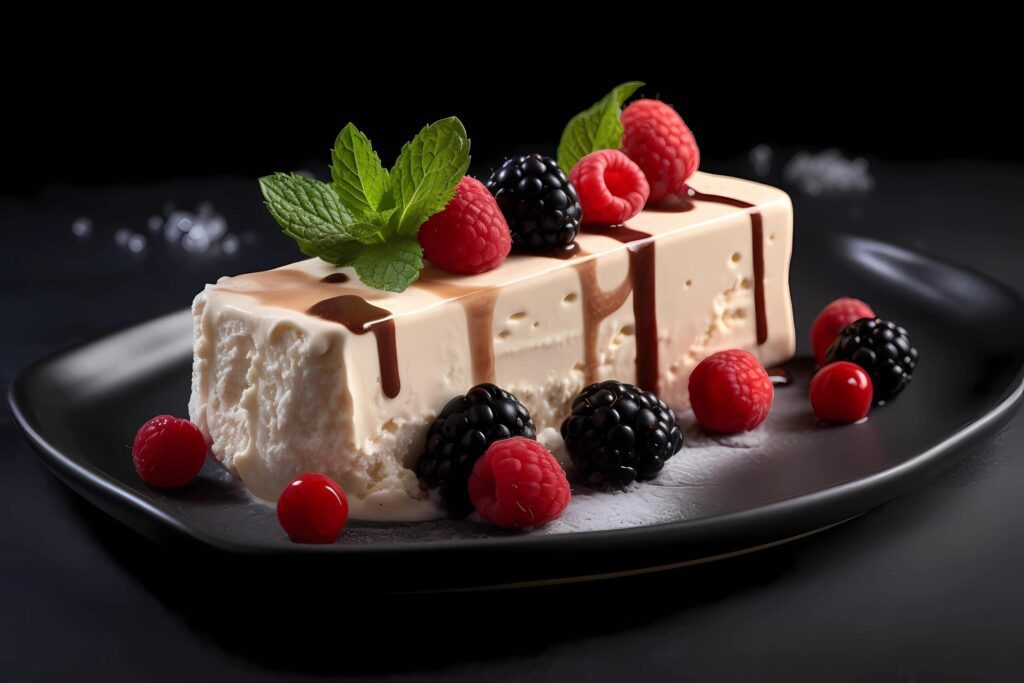 Semifreddo – Originating in Italy, semifreddo is a frozen dessert similar to ice cream but with a lighter texture, often flavored with fruits, nuts, or chocolate Free Photo