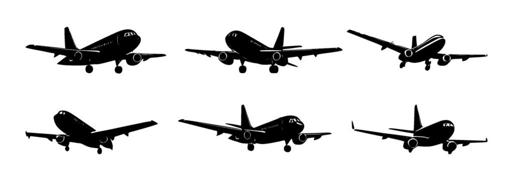 set of airplane silhouettes on isolated background Free Vector