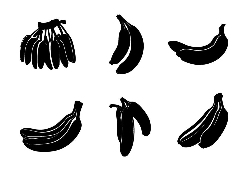 set of banana silhouettes on isolated background Free Vector