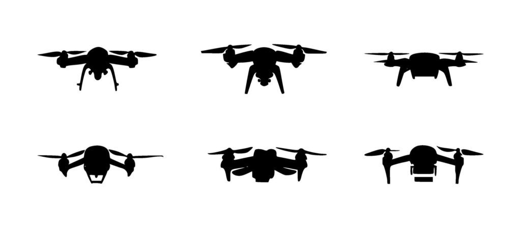 set of drone silhouettes on isolated background Free Vector